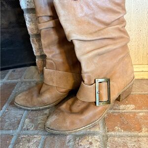 Chinese Laundry Tan Heeled Boots with Buckle